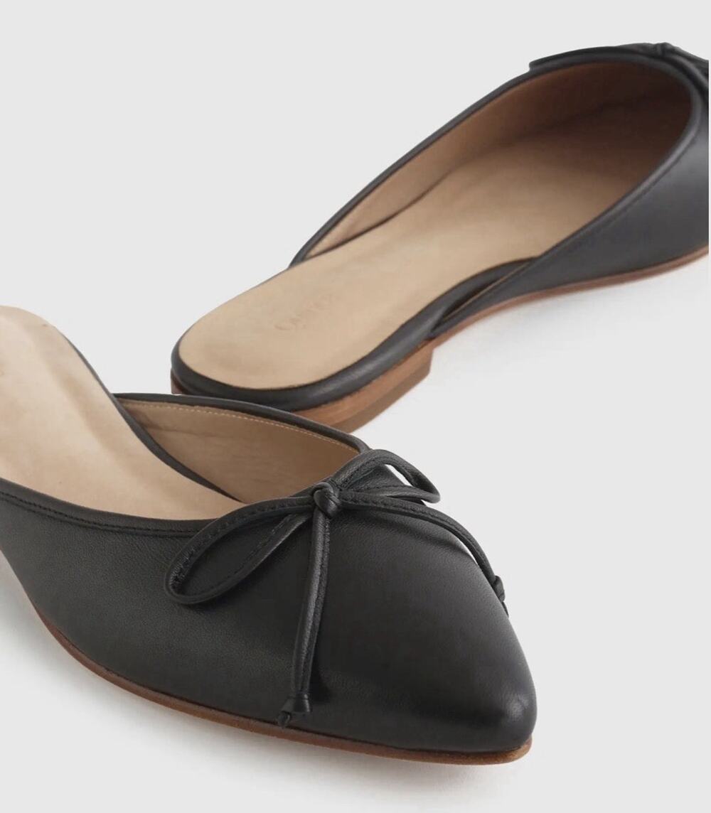 Quince Women Italian Leather Pointed Toe Mule Black Size 8 Minimalist Capsule